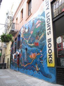 The mural, Vida y Sueños de la Cañada Perla, recreated at City Lights Books, San Francisco